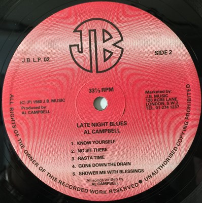 Lot 192 - AL CAMPBELL - LATE NIGHT BLUES LP (UK OG - JB MUSIC - JBLP 02)