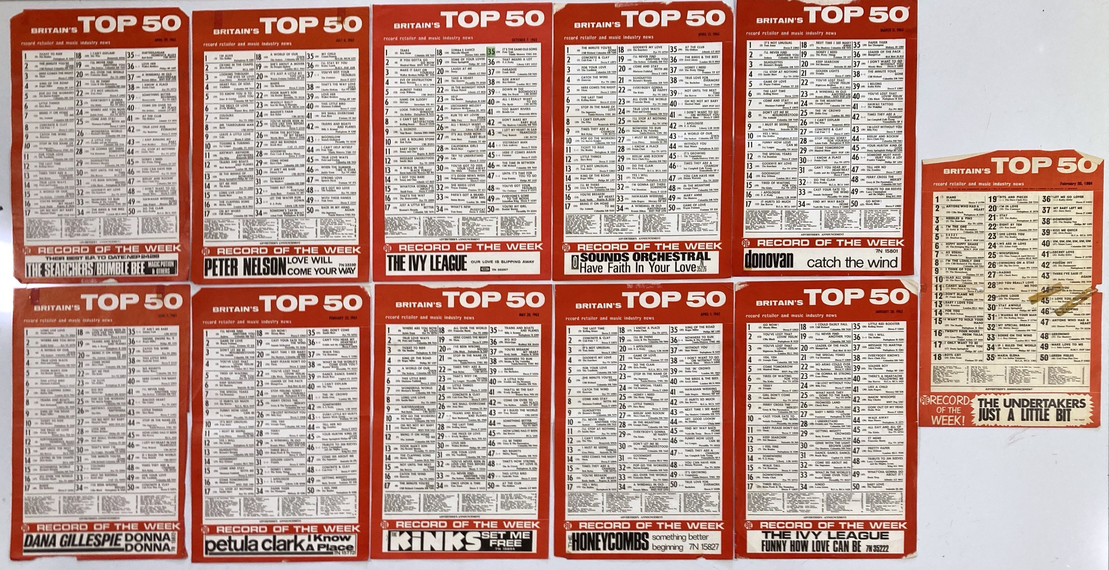 Lot 45 - ORIGINAL 1960s RECORD CHART POSTERS INC
