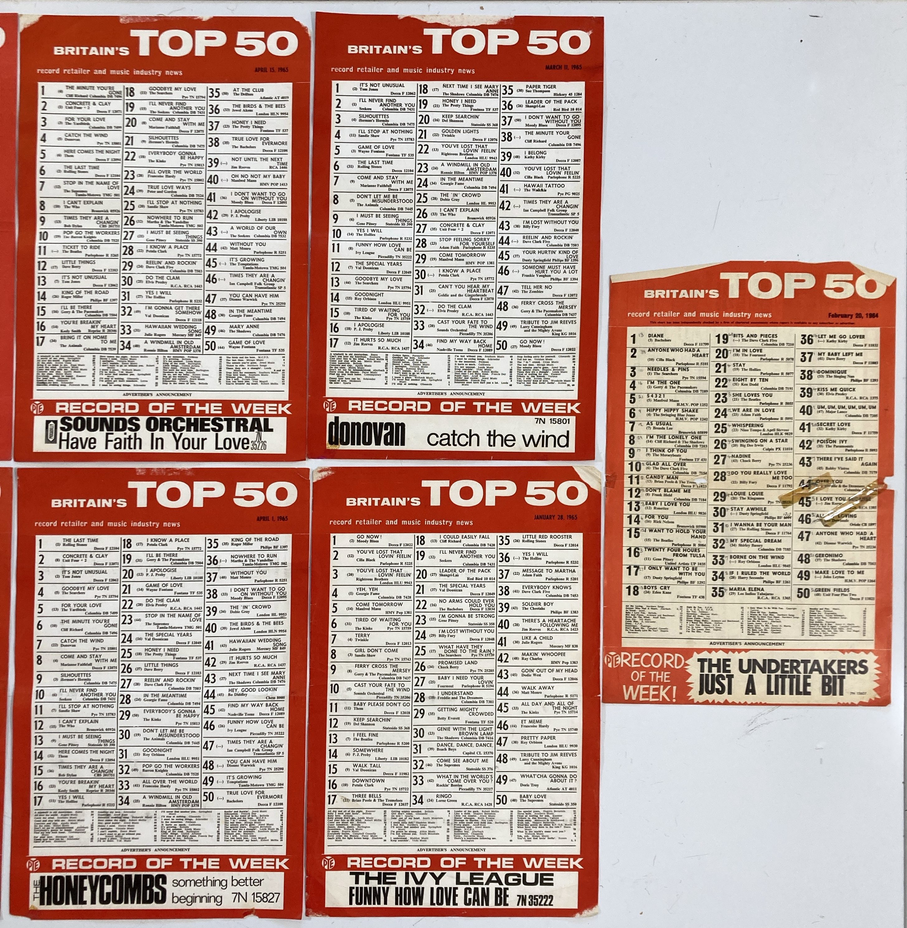 Lot 45 - ORIGINAL 1960s RECORD CHART POSTERS INC