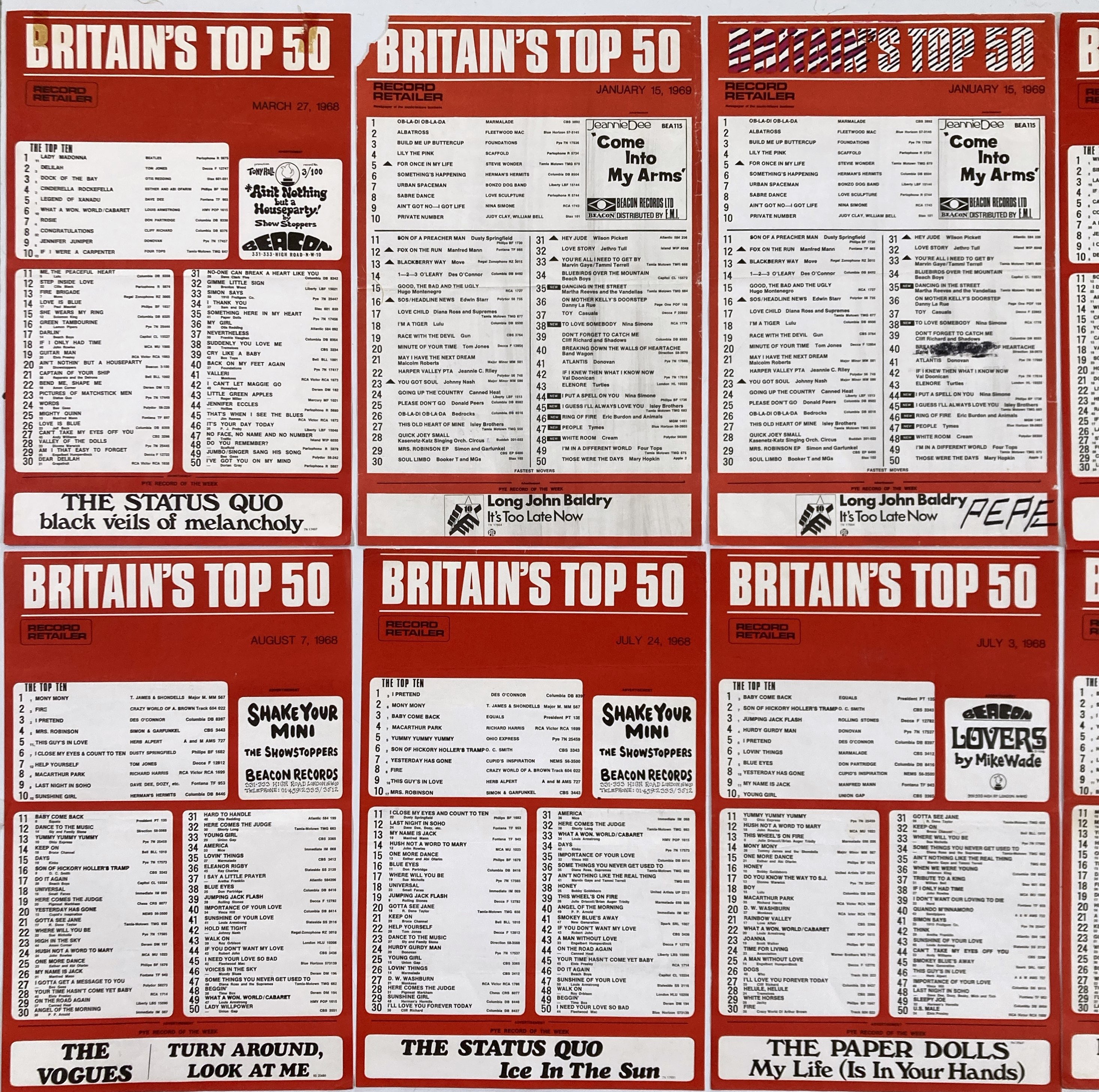 Lot 46 - ORIGINAL 1960S RECORD CHART POSTERS INC