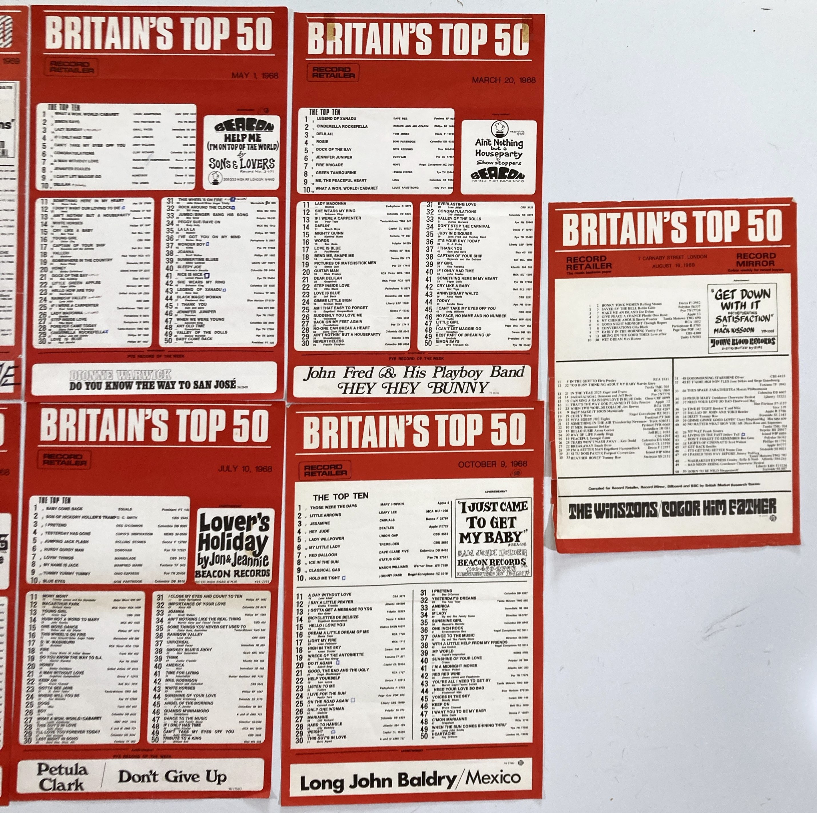 Lot 46 - ORIGINAL 1960S RECORD CHART POSTERS INC
