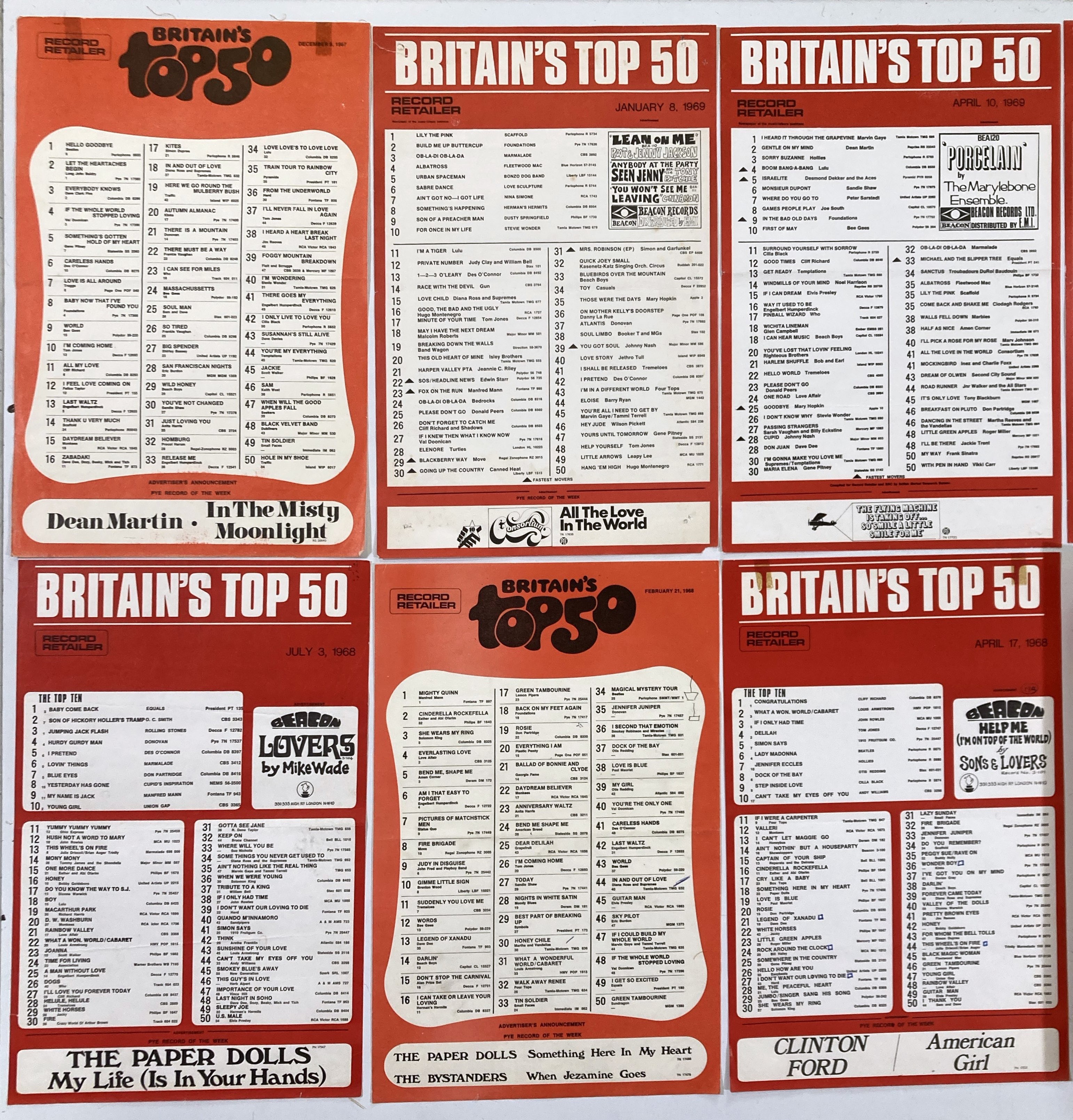 Lot 48 - ORIGINAL 1960s RECORD CHART POSTERS INC