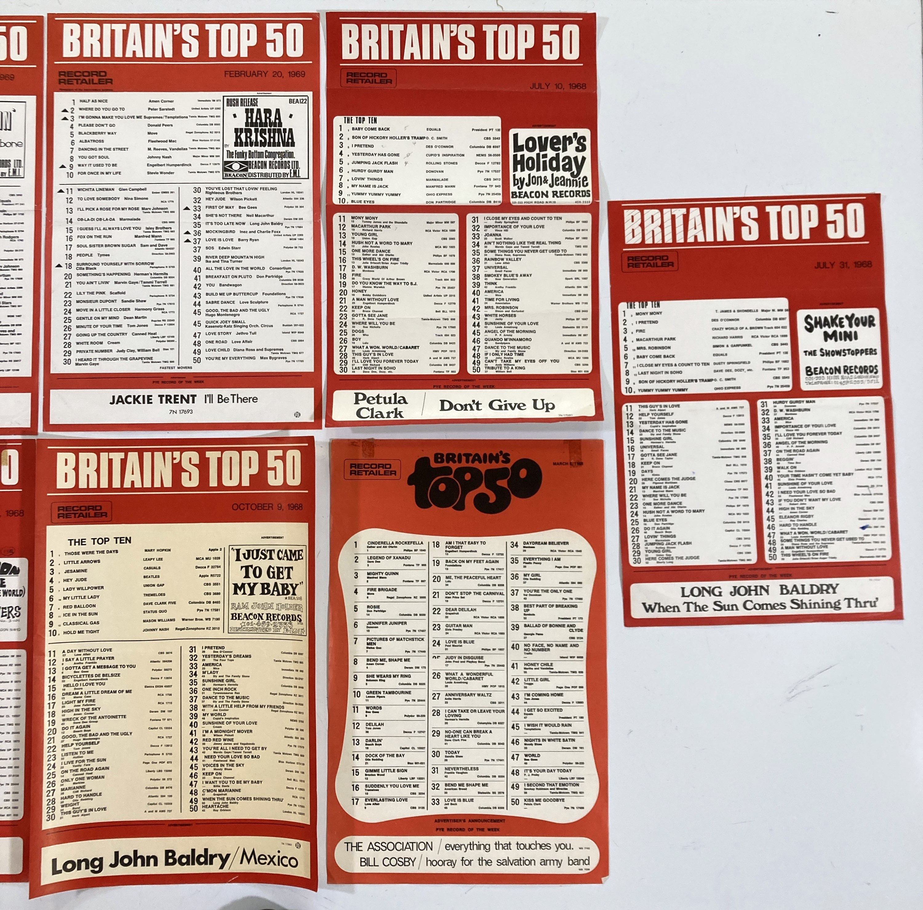 Lot 48 - ORIGINAL 1960s RECORD CHART POSTERS INC