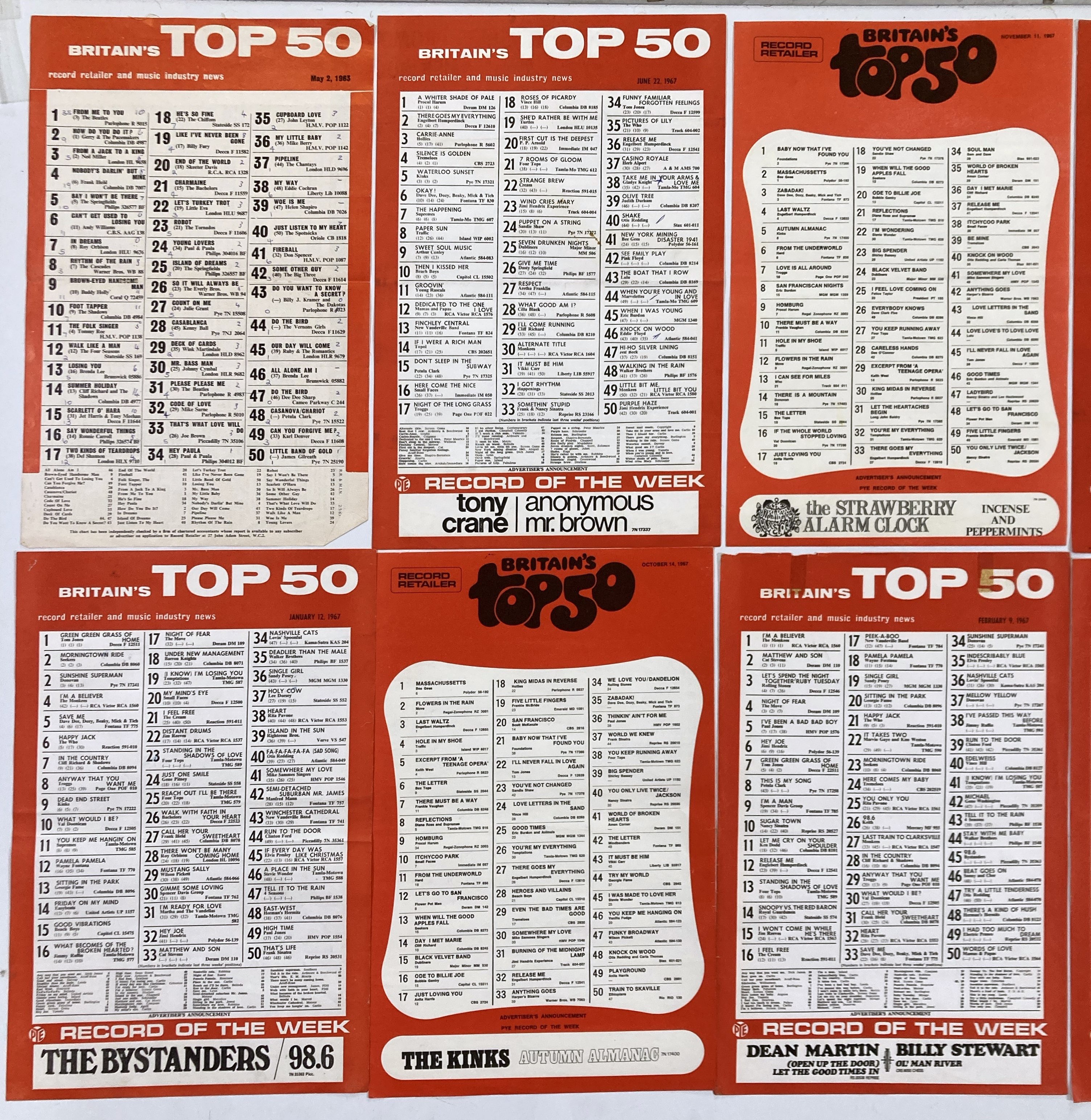 Lot 51 - ORIGINAL 1960s RECORD CHART POSTERS INC