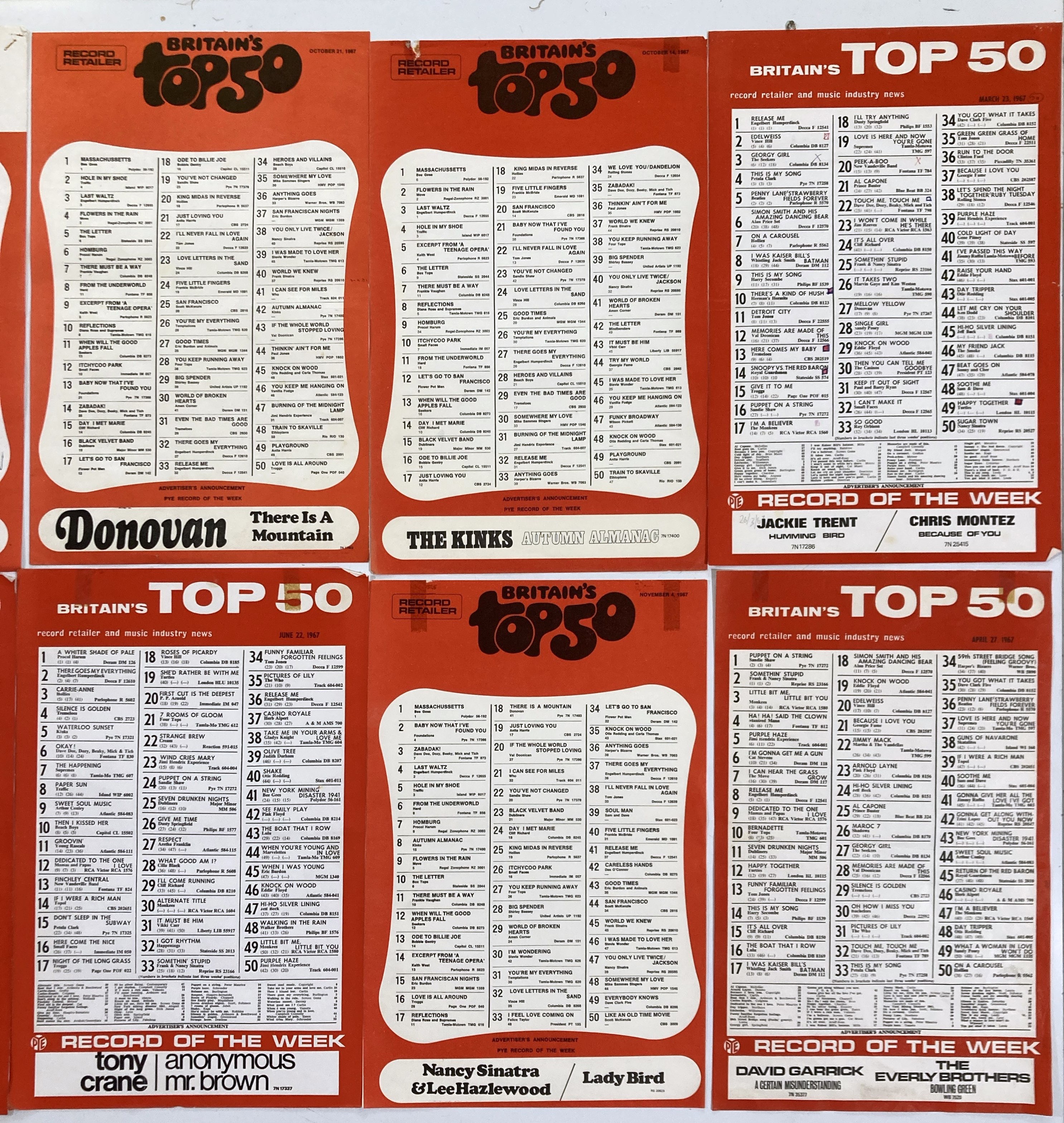 Lot 52 - ORIGINAL 1960s RECORD CHART POSTERS INC