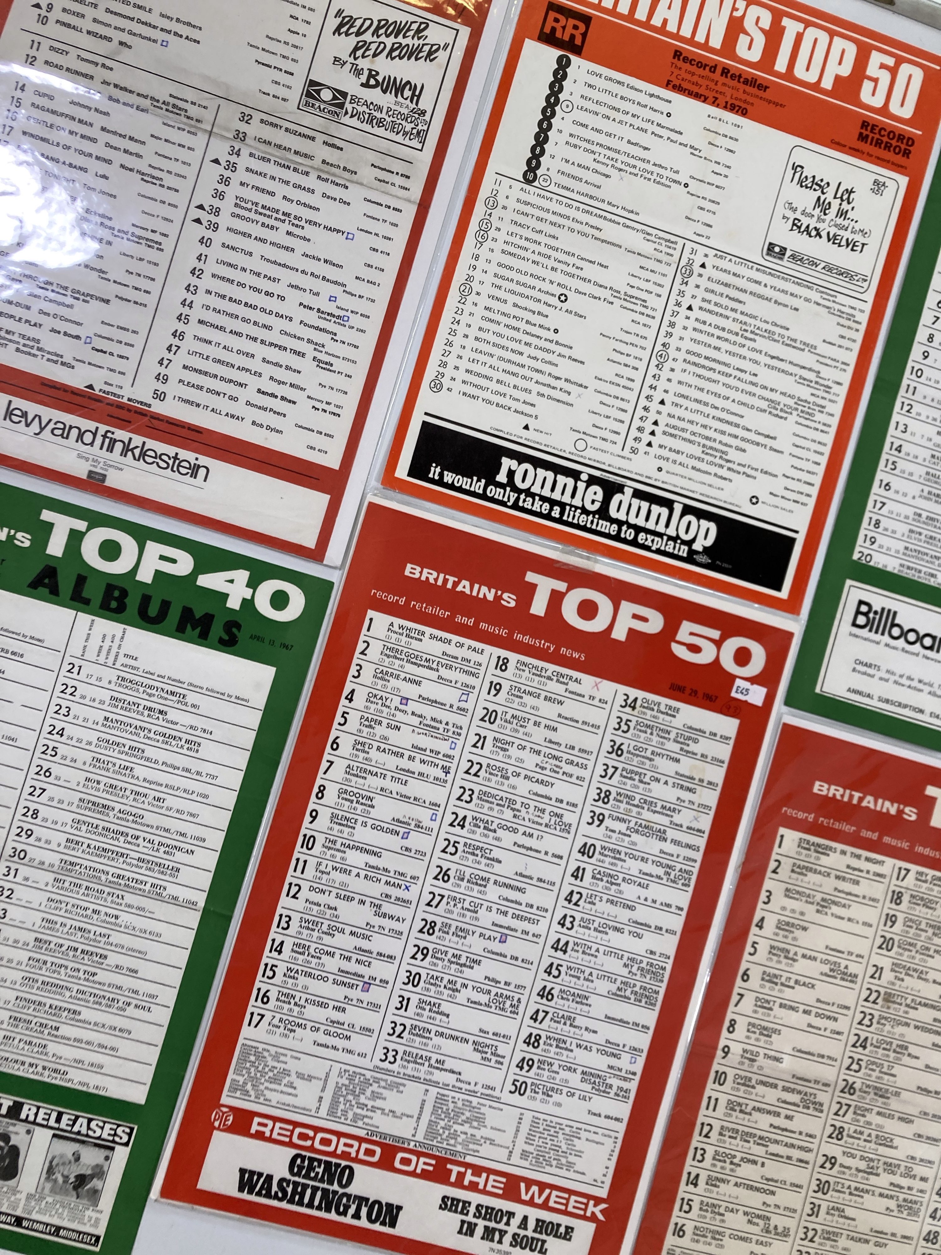 Lot 54 - ORIGINAL 1960s RECORD CHART POSTERS INC
