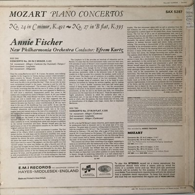 Lot 123 - ANNIE FISHER - MOZART PIANO CONCERTOS LP (ORIGINAL UK TEST PRESSING - COLUMBIA SAX 5287)
