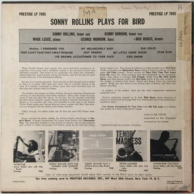 Lot 659 - SONNY ROLLINS QUINTET - ROLLINS PLAYS FOR BIRD LP (US OG MONO - PRESTIGE - PRLP 7095)