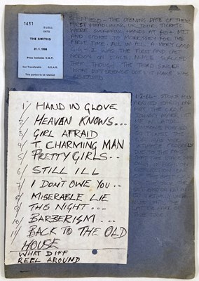 Lot 447 - THE SMITHS - 1984 SET LIST AND TICKETS.