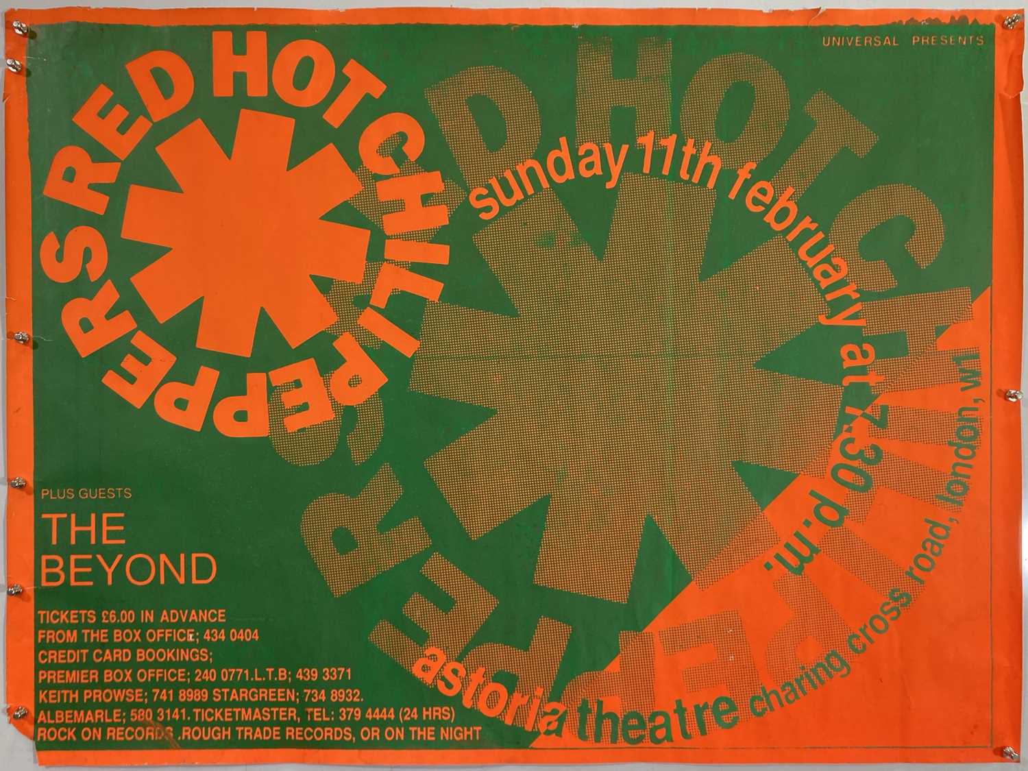 Lot 196 - RED HOT CHILI PEPPERS - ORIGINAL LONDON ASTORIA POSTER.