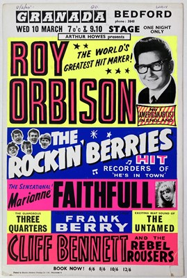 Lot 198 - ROY ORBISON, MARIANNE FAITHFULL - 1965 CONCERT POSTER AND DESIGN BOARD.