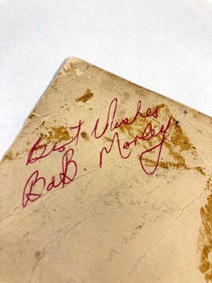 Lot 508 - BOB MARLEY - SIGNED PROMOTIONAL POSTCARD.