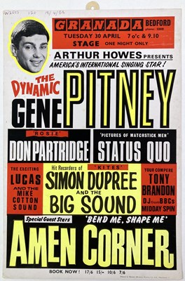 Lot 204 - STATUS QUO, AMEN CORNER & GENE PITNEY - A 1968 CONCERT POSTER.