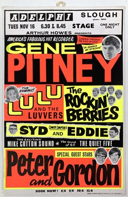 Lot 208 - GENE PITNEY / LULU / ROCKIN' BERRIES - ORIGINAL 1965 CONCERT POSTER.