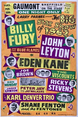 Lot 209 - BILLY FURY / EDEN KANE / JOE BROWN  - PROOF POSTER FROM 1962.