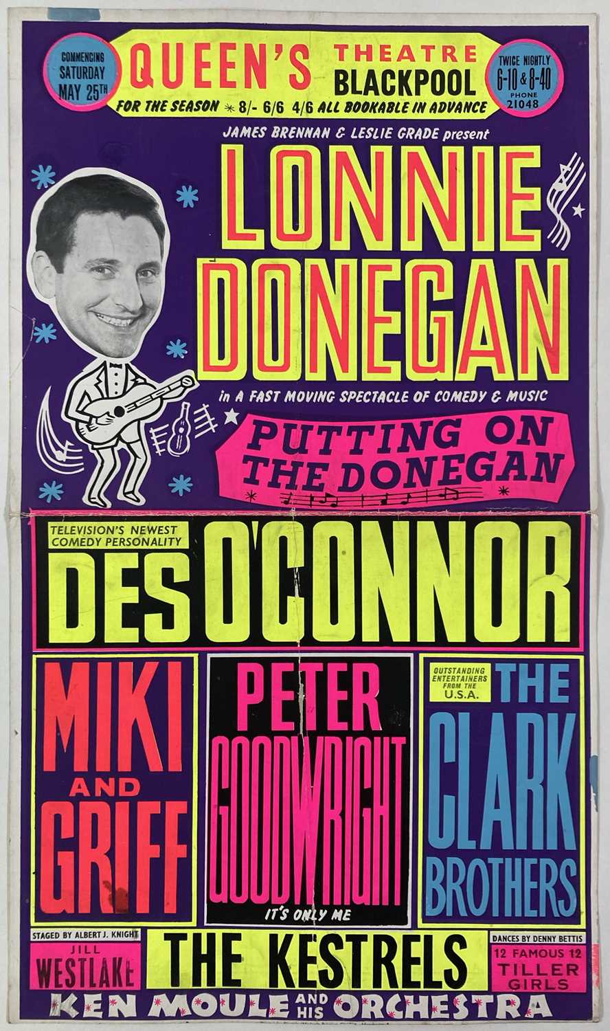 Lot 210 - LONNIE DONEGAN / DES O'CONNOR - AN ORIGINAL 1963 POSTER.