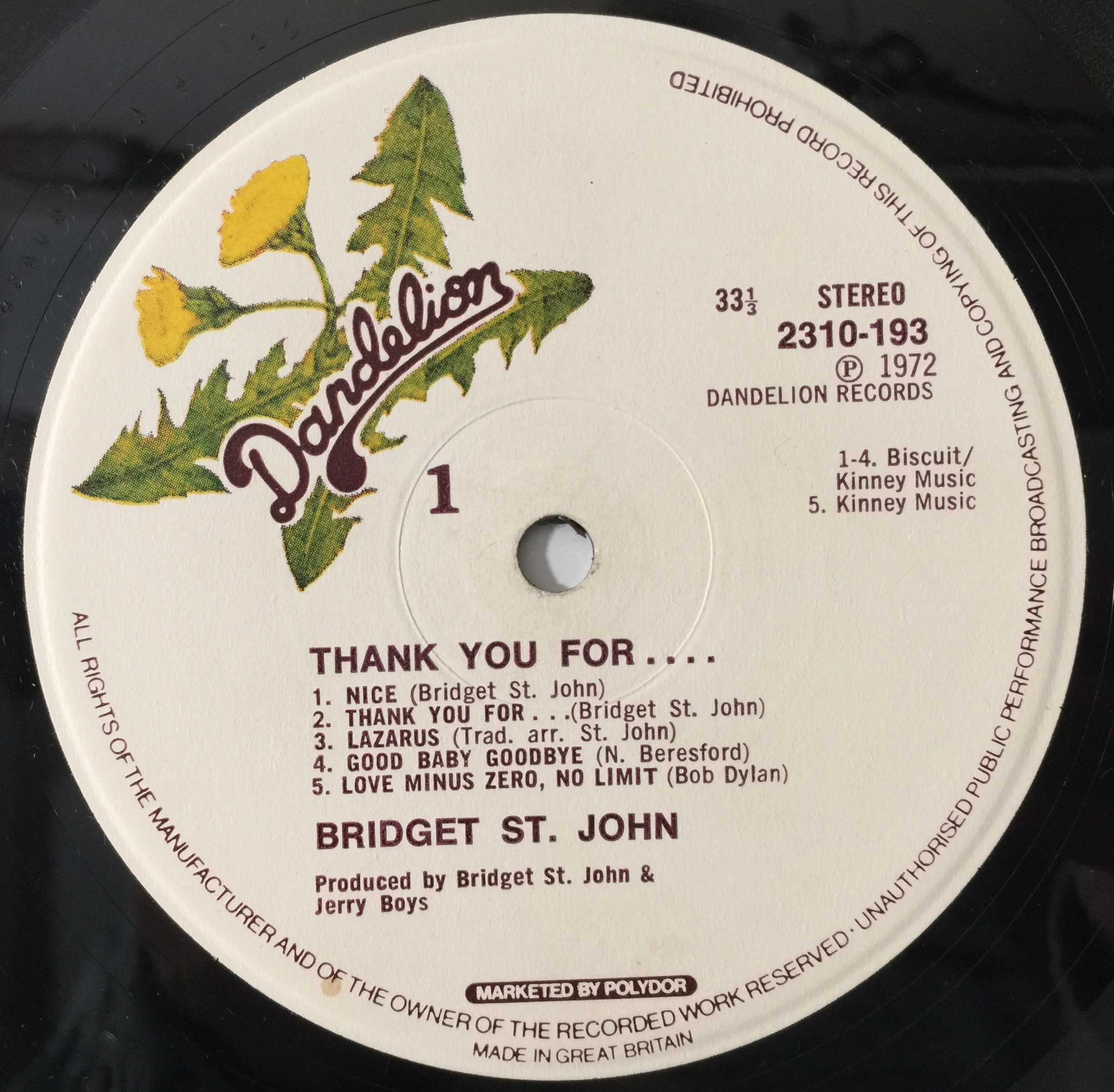 Lot 642 - BRIDGET ST. JOHN - THANK YOU FOR LP