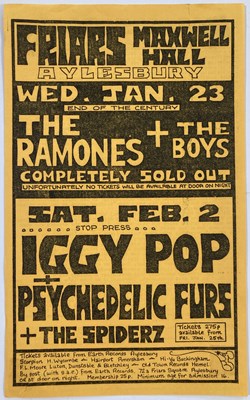 Lot 107 - FRIARS AYLESBURY HANDBILL - RAMONES / IGGY POP.