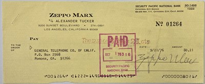Lot 106 - ZEPPO MARX SIGNED CHEQUE