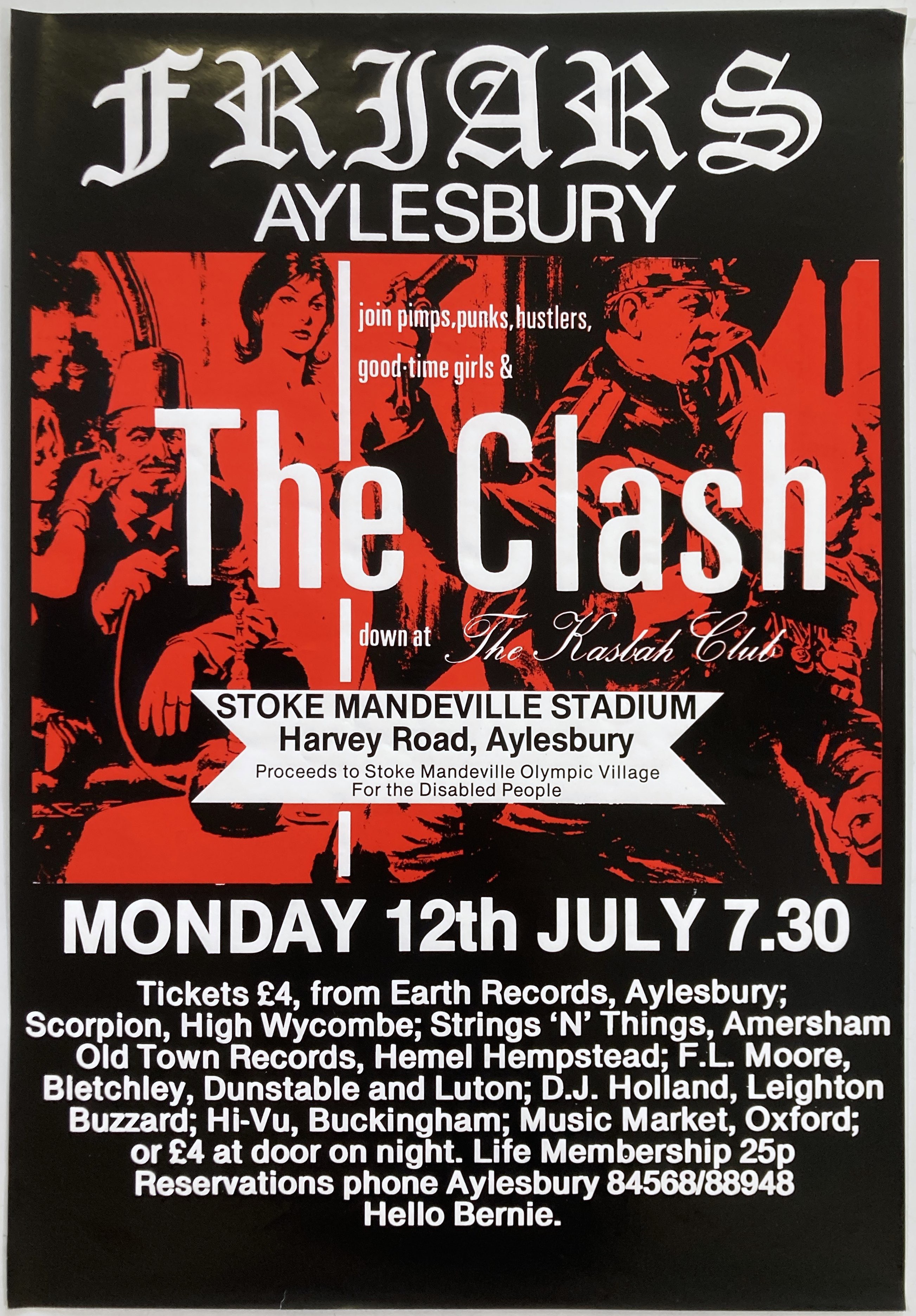 Lot 219 - THE CLASH FRIARS AYLESBURY POSTER - 1982