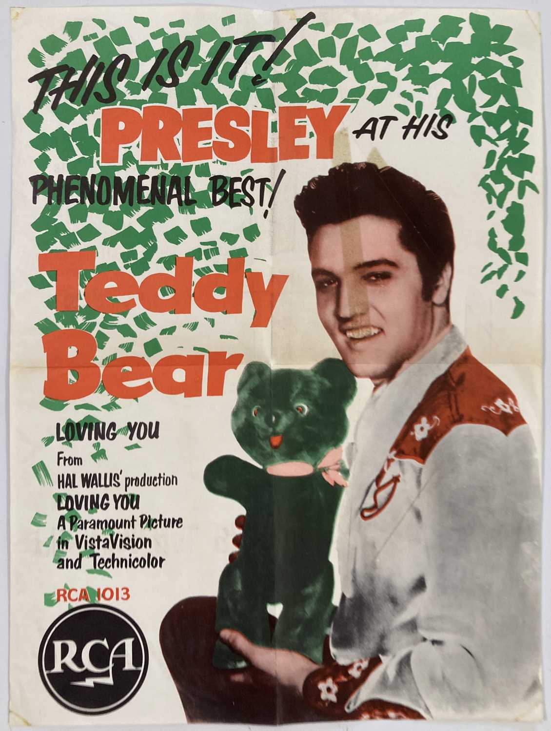 Lot 360 - ELVIS ORIGINAL TEDDY BEAR PROMOTIONAL POSTER.