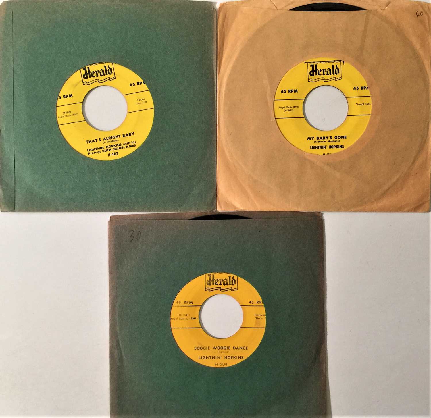 Lot 84 - LIGHTNIN' HOPKINS - 7" PACK (HERALD RECORDS)