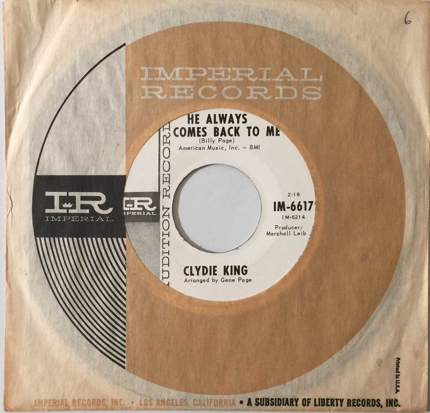 Lot 93 - CLYDIE KING - HE ALWAYS COME BACK TO ME / SOFT & GENTLE WAYS (IMPERIAL - 66172)