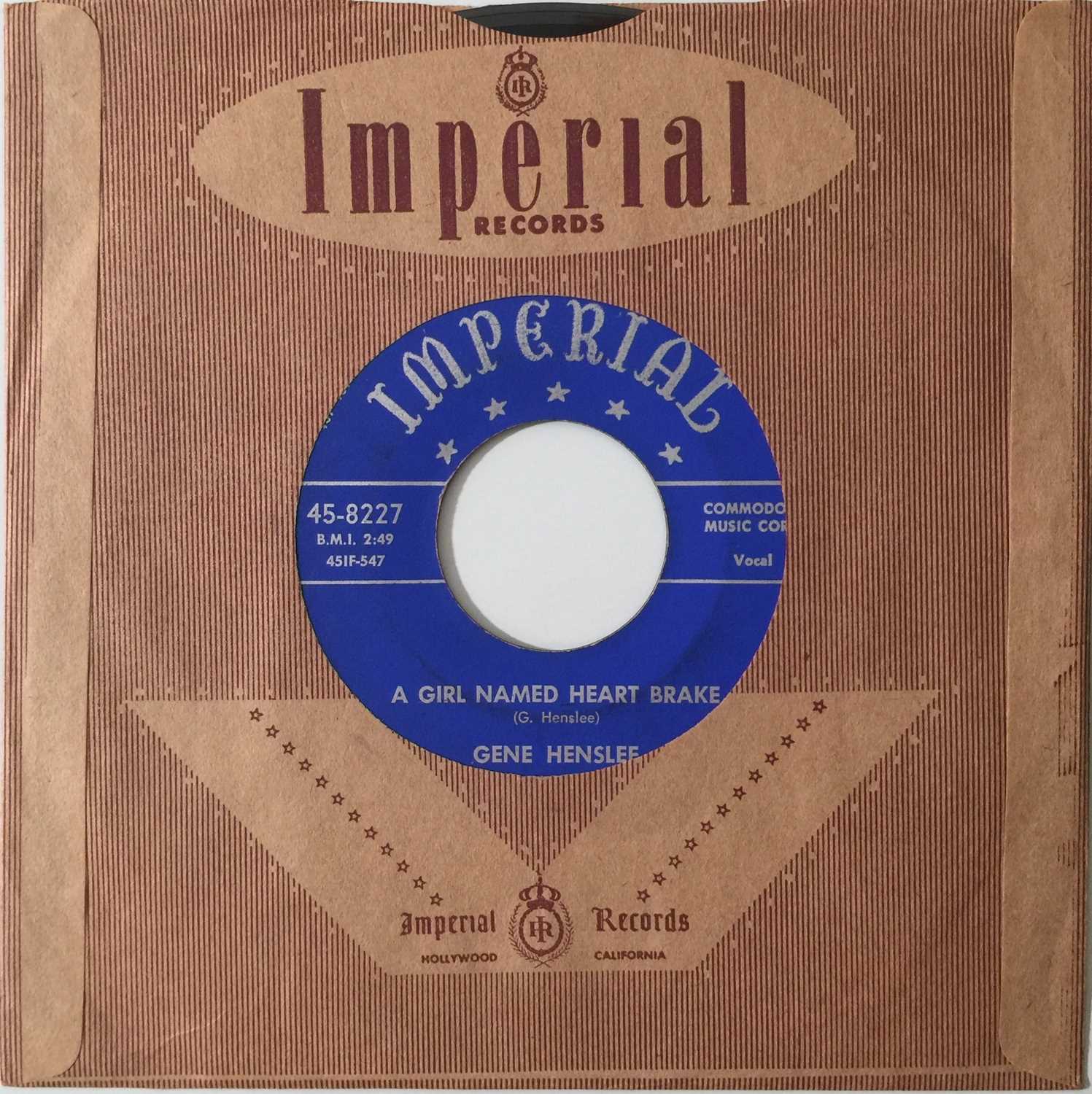 Lot 100 - GENE HENSLEE - THE GIRL NAMED HEART BRAKE 7" (IMPERIAL - 45-8227)