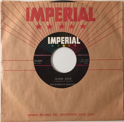 Lot 102 - THE BURNETTE BROTHERS - WARM LOVE / MY HONEY 7" (IMPERIAL - X5509)