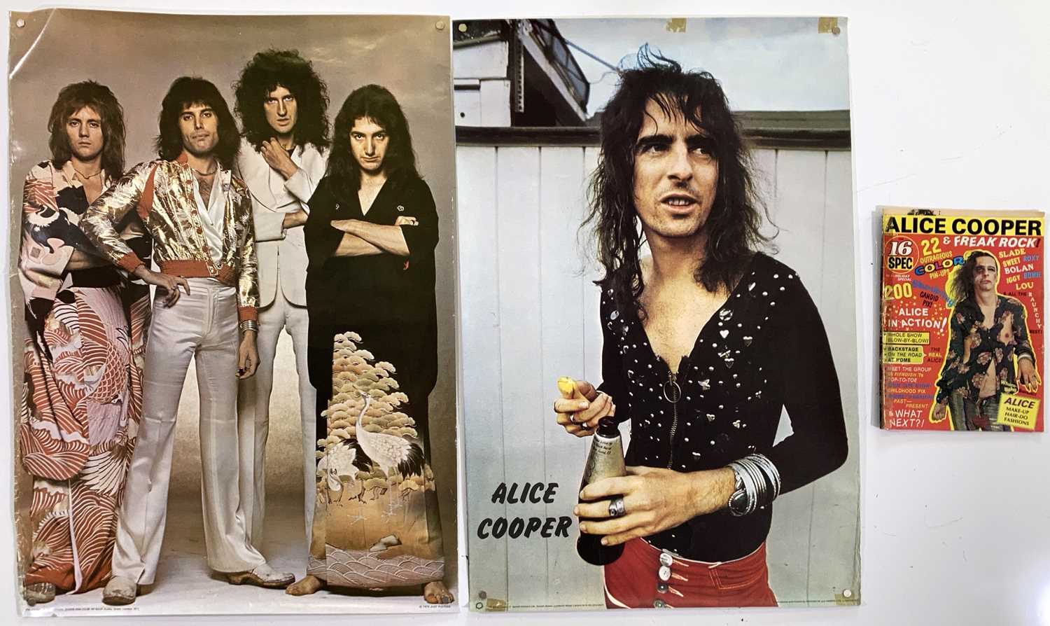 Lot 75 - QUEEN / ALICE COOPER - ORIGINAL POSTERS AND MAGAZINE.