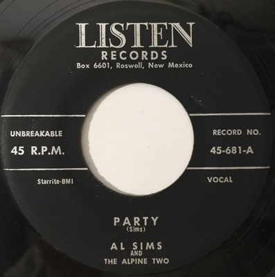 Lot 219 - AL SIMS AND THE ALPINE TWO - PARTY / GIRL WITHOUT A HEART (LISTEN RECORDS - 45-681)