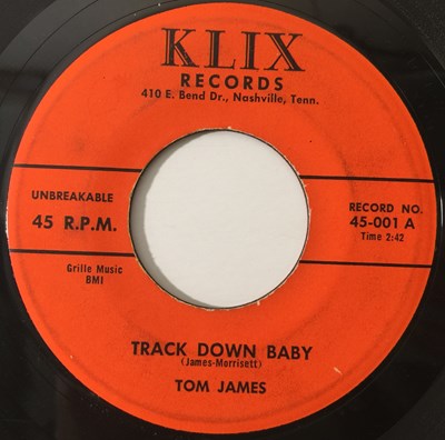 Lot 177 - TOM JAMES - TRACK DOWN BABY/ HEY BABY 7" (US ROCKABILLY - KLIX 45-001)