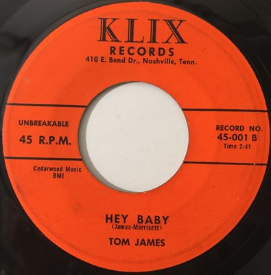 Lot 177 - TOM JAMES - TRACK DOWN BABY/ HEY BABY 7" (US ROCKABILLY - KLIX 45-001)