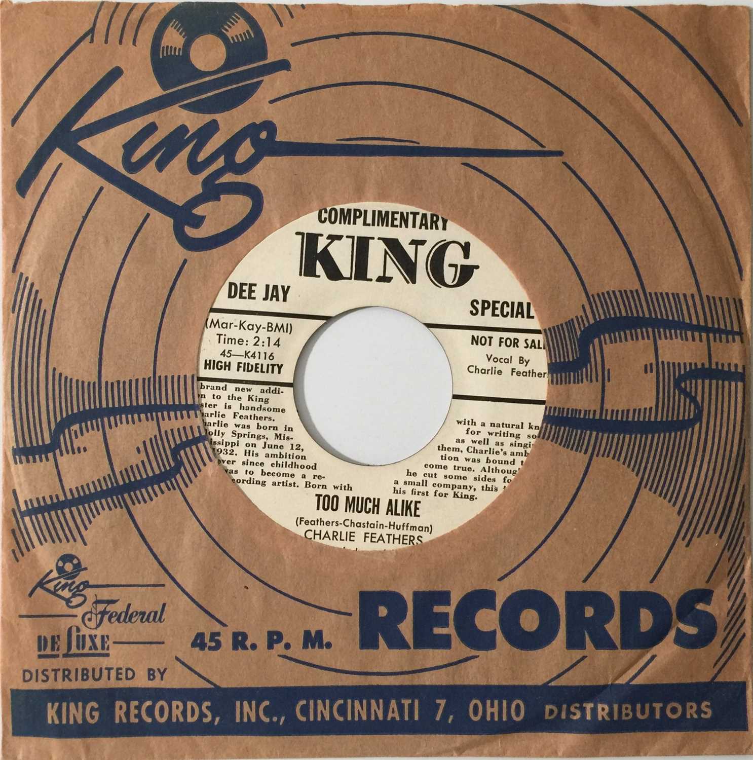 Lot 183 - CHARLIE FEATHERS - WHEN YOU COME AROUND 7" (US PROMO - ROCKABILLY - KING 5043)