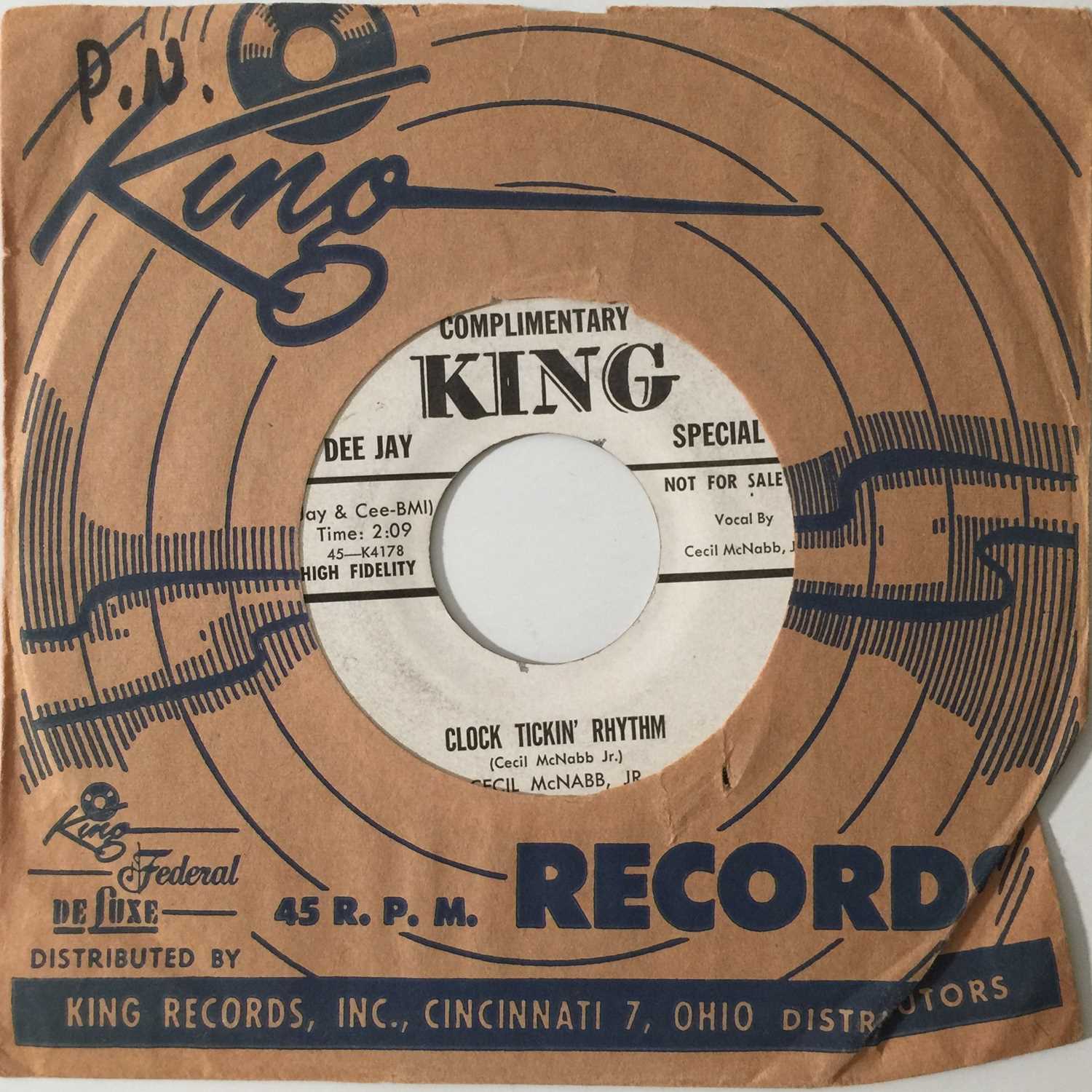 Lot 186 - CECIL MCNABB JR - CLOCK TICKIN' RHYTHM/ NOTHING LIKE THIS 7" (US PROMO - ROCK N ROLL - KING 5116)