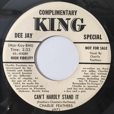 Lot 187 - CHARLIE FEATHERS - EVERYBODY'S LOVIN' MY BABY 7" (US PROMO - ROCKABILLY - KING 4971)