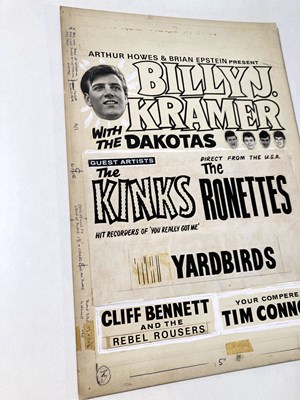 Lot 191 - THE KINKS / RONETTES / YARDBIRDS - ORIGINAL DESIGN BOARD FOR 1964 POSTER.