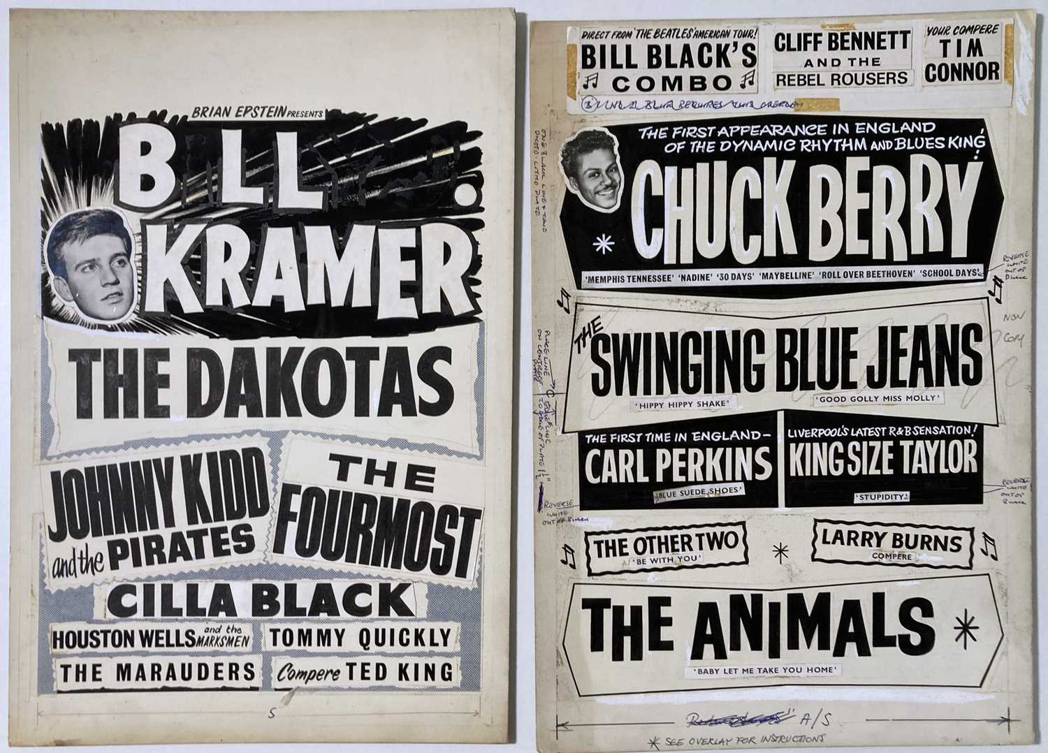 Lot 192 - CHUCK BERRY / CARL PERKINS / ANIMALS - ORIGINAL 1964 POSTER DESIGN BOARD.