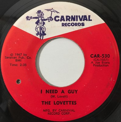 Lot 135 - THE LOVETTES - I NEED A GUY/ I'M AFRAID 7" (US NORTHERN - CAR-530)