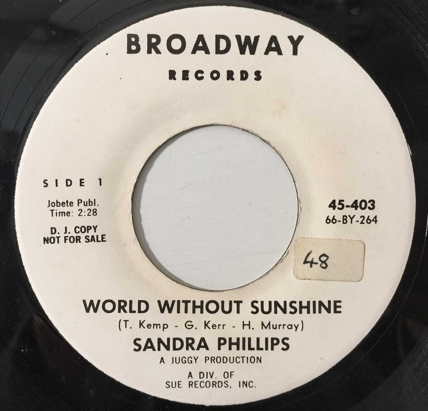 Lot 139 - SANDRA PHILLIPS - WORLD WITHOUT SUNSHINE 7" (US NORTHERN PROMO - BROADWAY 45-403)