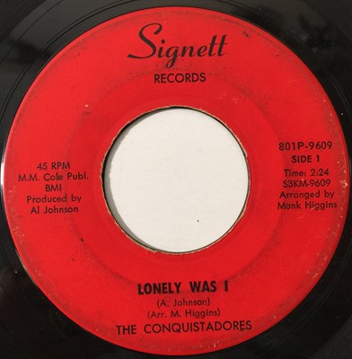 Lot 166 - THE CONQUISTADORES - LONELY WAS I/ SADNESS AND MADNESS 7" (US NORTHERN - 801P-9609)