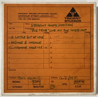 Lot 432 - THE MOVE - TRIDENT STUDIO TAPE.