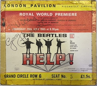 Lot 255 - GEORGE HARRISON - A SIGNED TICKET FOR THE HELP! PREMIERE.