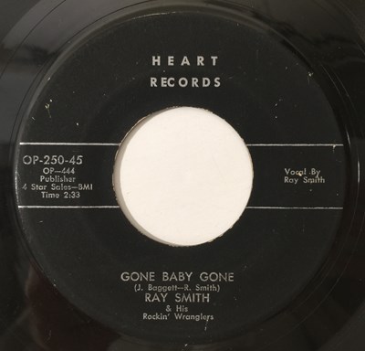 Lot 340 - RAY SMITH AND HIS ROCKIN' WRANGLERS - GONE BABY GONE/ SWINGING BOOGIE 7" (ROCKABILLY - HEART OP-250-45)