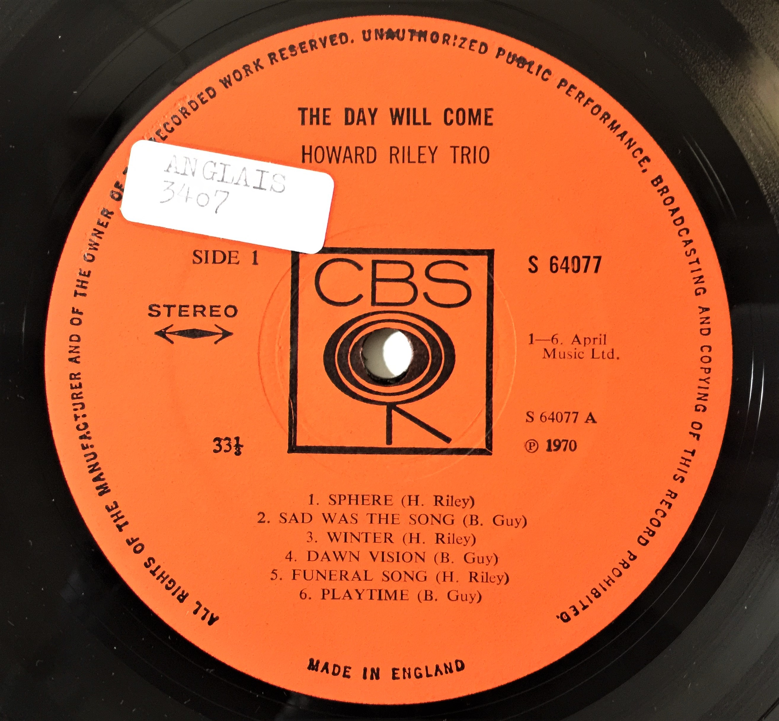 Lot 153 - HOWARD RILEY TRIO - THE DAY WILL COME LP