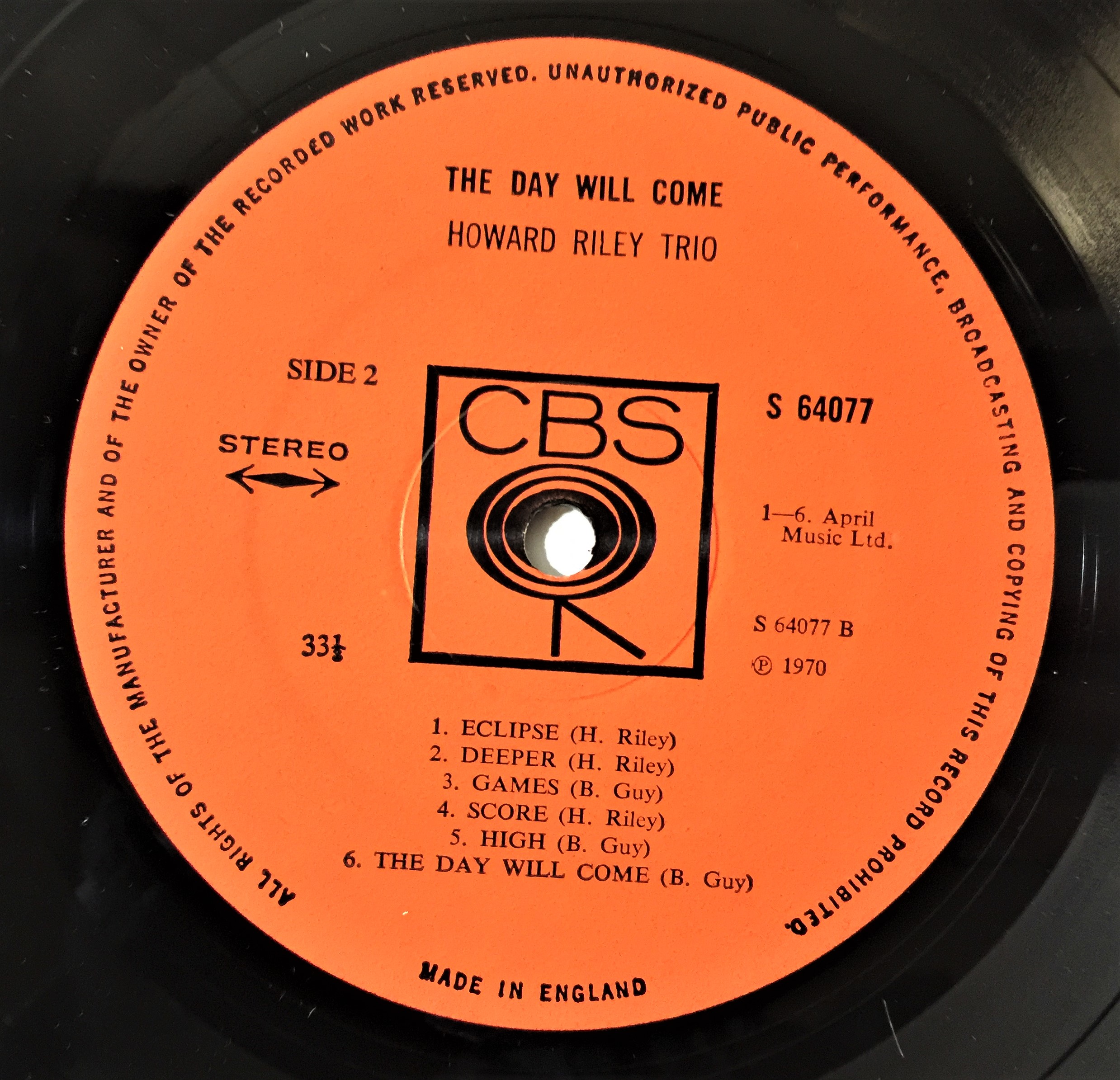 Lot 153 - HOWARD RILEY TRIO - THE DAY WILL COME LP