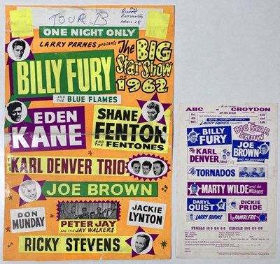 Lot 199 - BILLY FURY / EDEN KANE ETC ORIGINAL 1962 CONCERT POSTER.