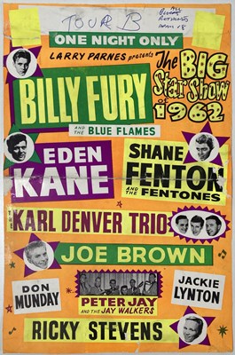 Lot 199 - BILLY FURY / EDEN KANE ETC ORIGINAL 1962 CONCERT POSTER.
