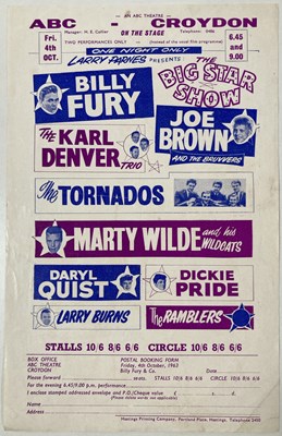 Lot 199 - BILLY FURY / EDEN KANE ETC ORIGINAL 1962 CONCERT POSTER.