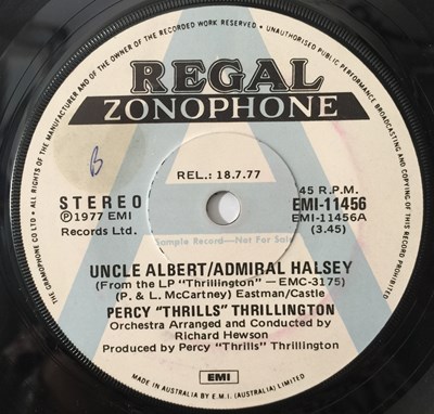 Lot 47 - PERCY "THRILLS' THRILLINGTON (PAUL MCCARTNEY) - UNCLE ALBERT/ADMIRAL HALSEY 7" (ORIGINAL AUSTRALIAN DEMO - EMI-11456)